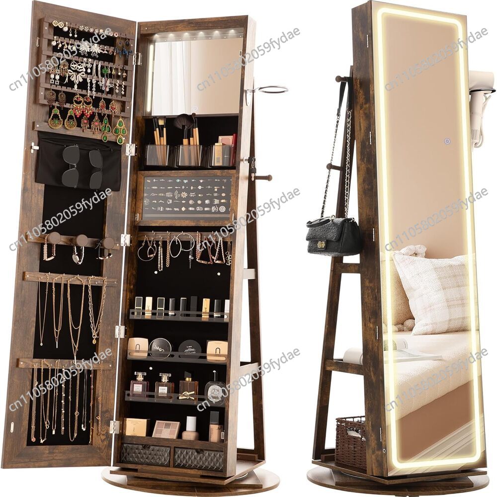 Full Length Mirror Jewelry Armoire - Spiegeljuwelendoos staand, 360 graden ° Draaibare