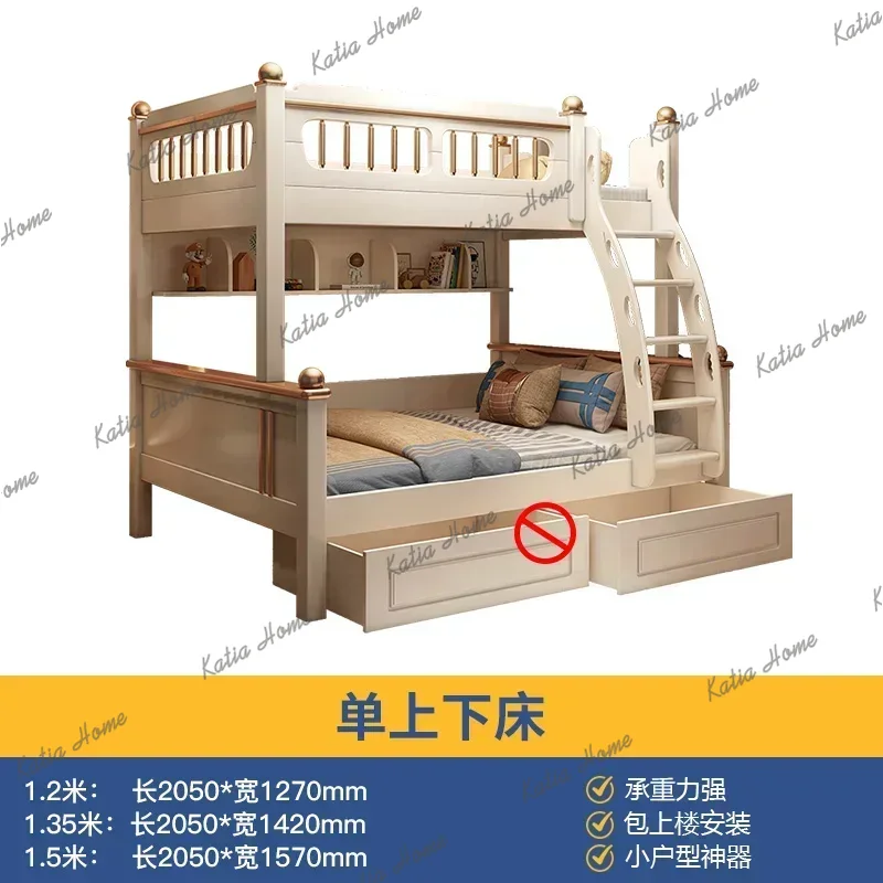 King Size Bed Frame With Storage Drawers - 135x190cm houten stapelbed met matras, glijladder,