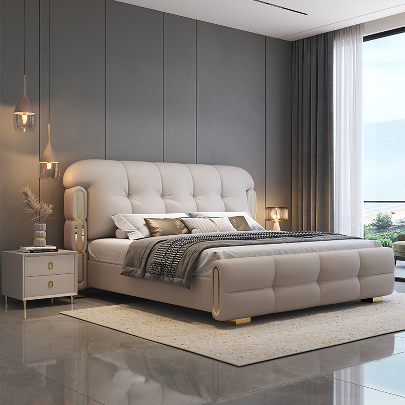King Size Bed Frame With Storage Drawers - Modern luxe houten slaapkamermeubilair, zacht gestoffeerde