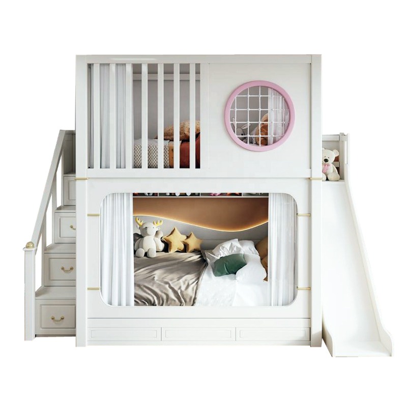 Bunk Bed With Stairs And Slide - Kinderstapelebedden met glijbaan en opbergruimte trap