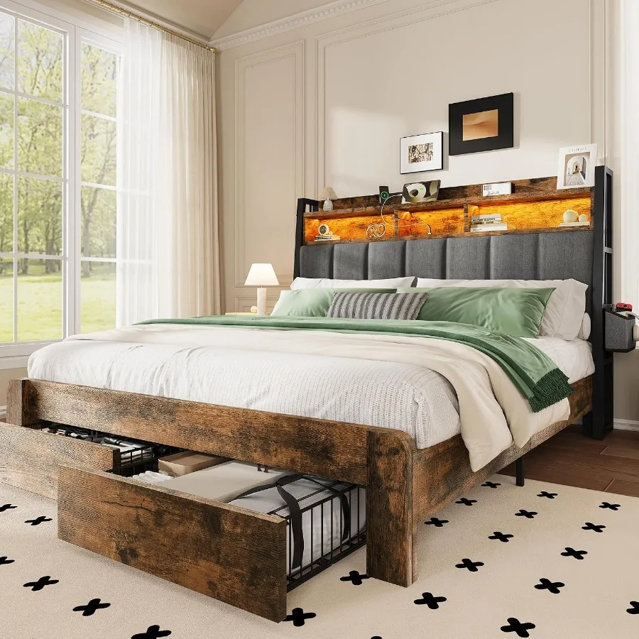 King Size Bed Frame With Storage Drawers - Bedframe in kingsize, met 2 opberglades,