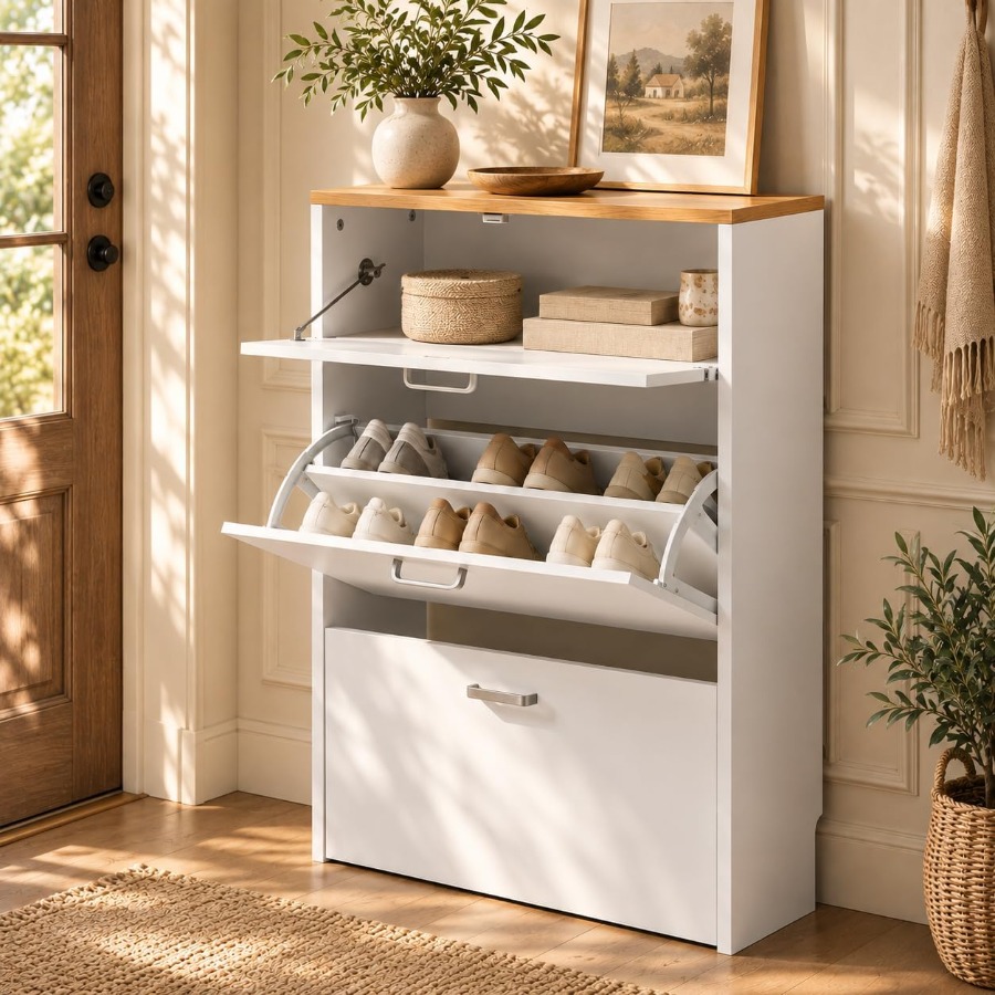 Shoe Rack Cabinet Narrow Entryway - Schoenenkast voor de hal, wit, klein