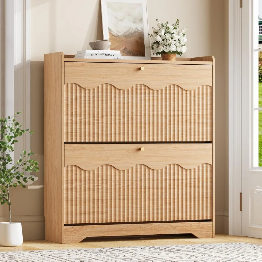 Shoe Rack Cabinet Narrow Entryway - Schoenenkast met moderne, golvende randen en