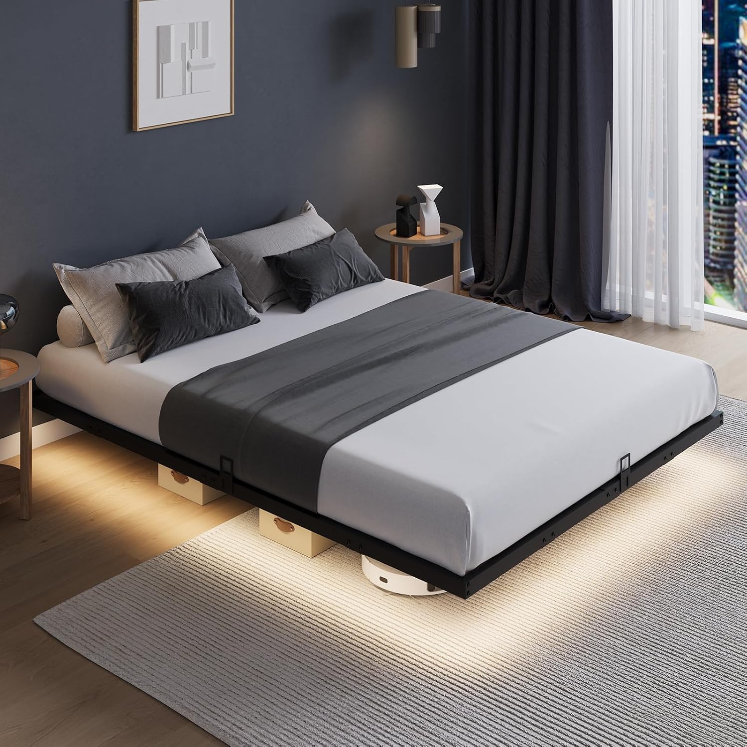 Memory Foam Mattress In A Box Queen - Drijvend bedframe met LED-verlichting, modern queen-size