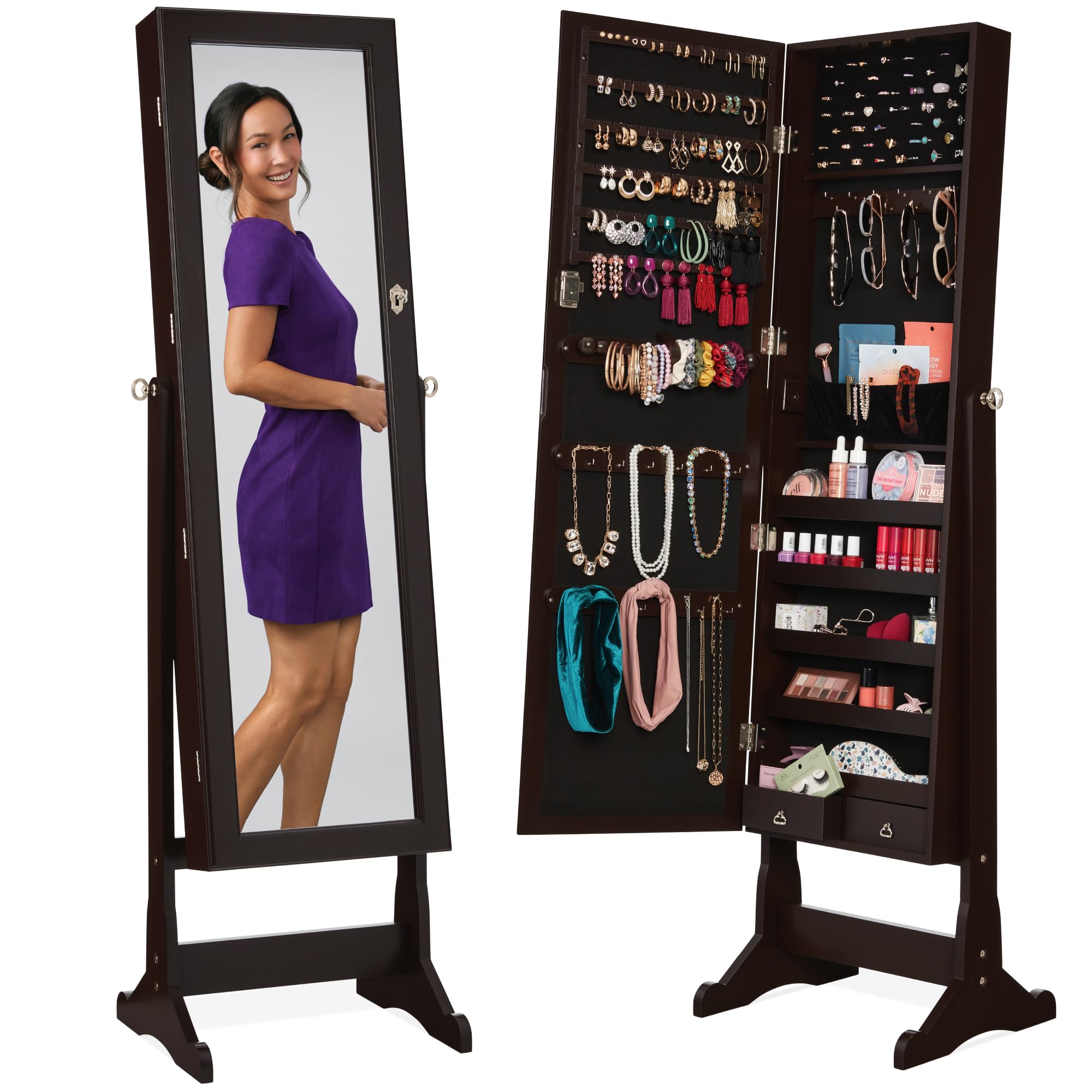 Full Length Mirror Jewelry Armoire - Vrijstaande kledingkast voor sieraden, spiegel in