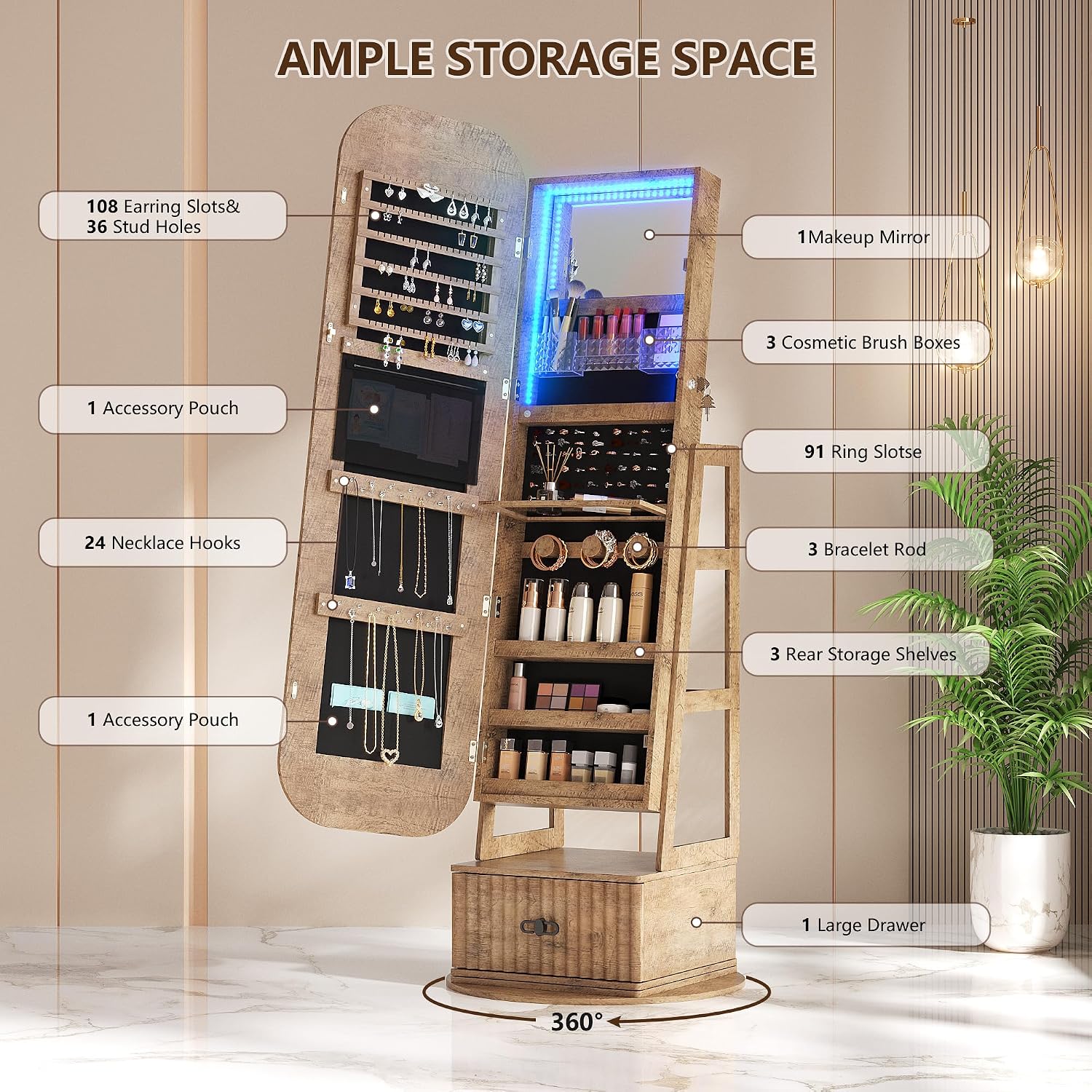 360 graden draaibare sieradenk - Full Length Mirror Jewelry Armoire recensie en prijs