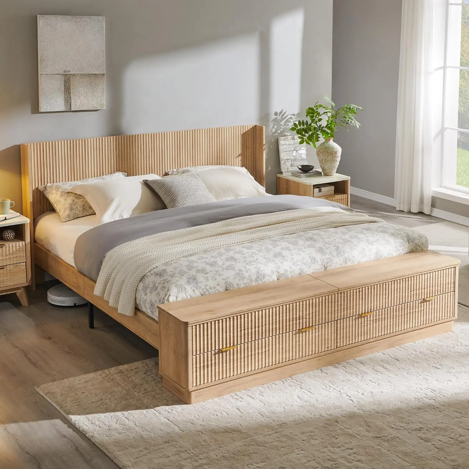 Gecanneleerd kingsize bedframe - King Size Bed Frame With Storage Drawers recensie en prijs