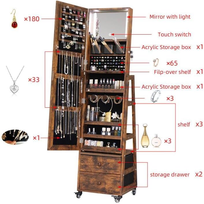Draaibare sieradenkast met spi - Full Length Mirror Jewelry Armoire recensie en prijs