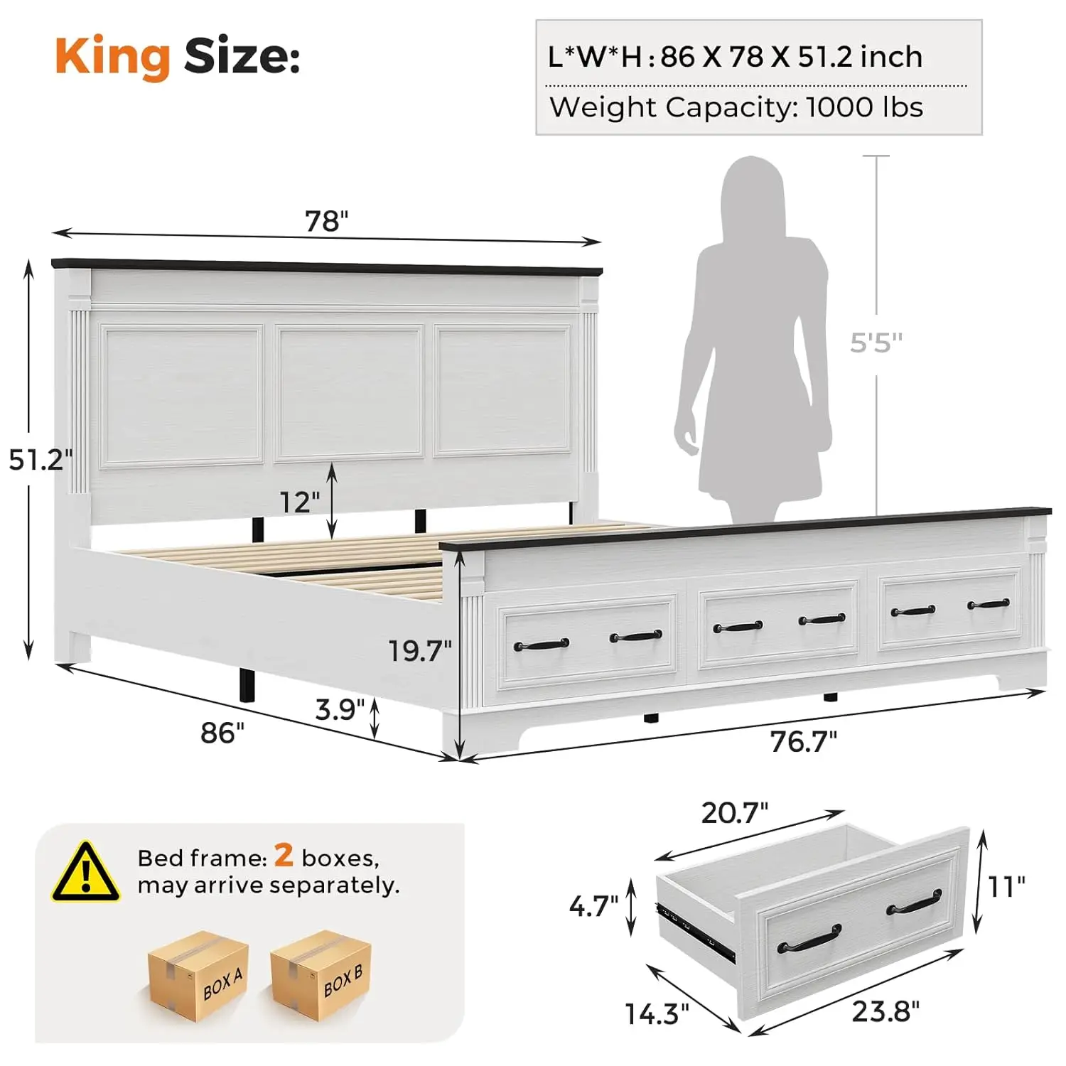 Boerderijstijl bedframe in kin - King Size Bed Frame With Storage Drawers recensie en prijs