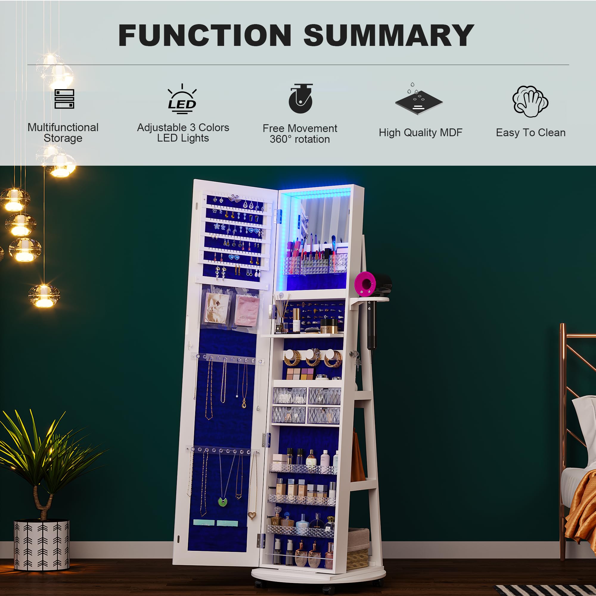 360 °   Draaibare sieradenkast - Full Length Mirror Jewelry Armoire recensie en prijs