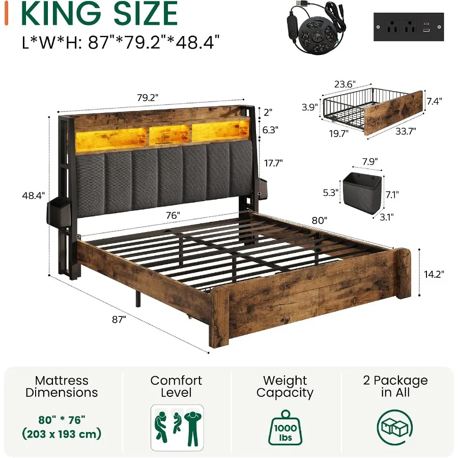 Bedframe in kingsize, met 2 op - King Size Bed Frame With Storage Drawers recensie en prijs