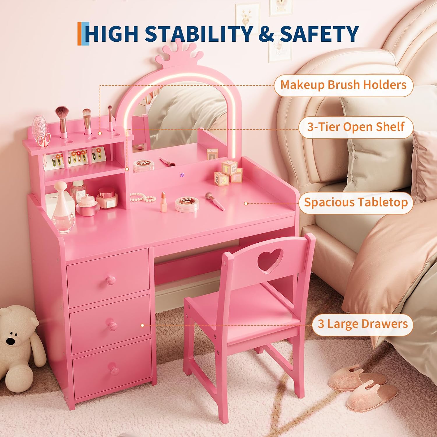 Kinderkaptafel met verlichte s - Dressing Table Vanity With Lighted Mirror recensie en prijs