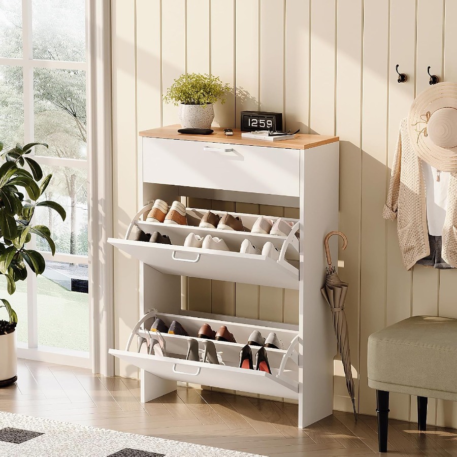 Schoenenkast voor de hal, wit, - Shoe Rack Cabinet Narrow Entryway recensie en prijs