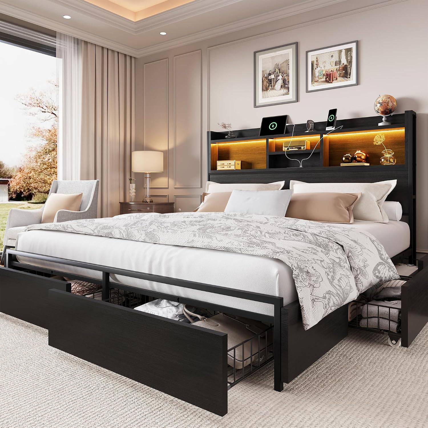 Kingsize bedframe met 6 opberg - King Size Bed Frame With Storage Drawers recensie en prijs