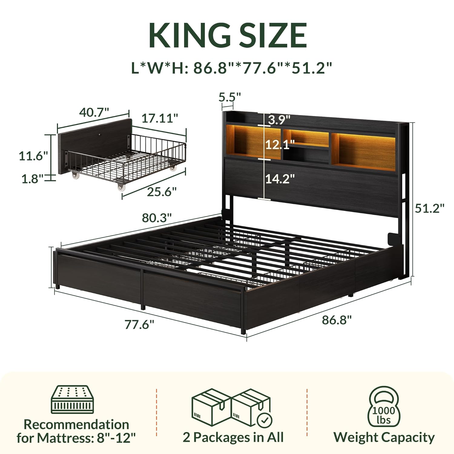 Kingsize bedframe met 6 opberg - King Size Bed Frame With Storage Drawers recensie en prijs