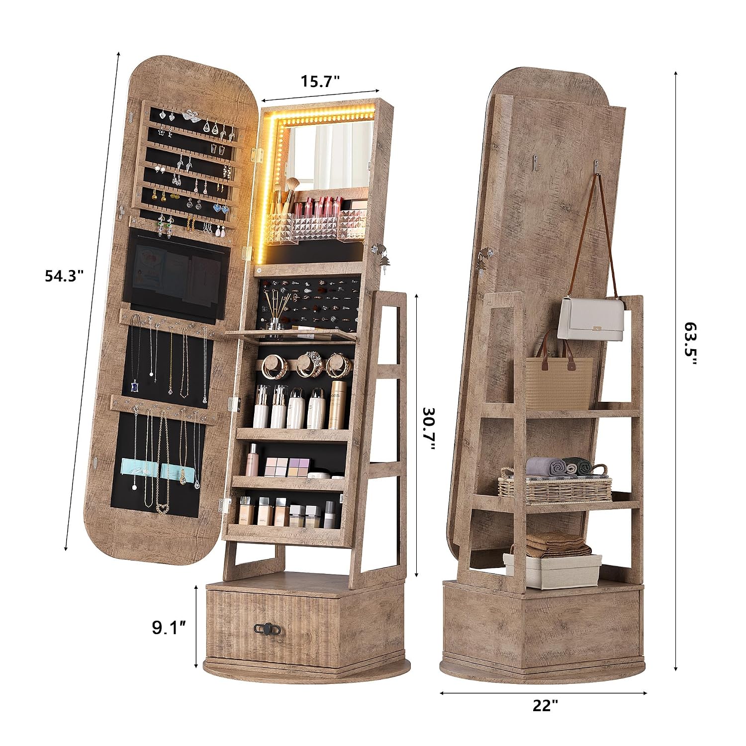 360 graden draaibare sieradenk - Full Length Mirror Jewelry Armoire recensie en prijs