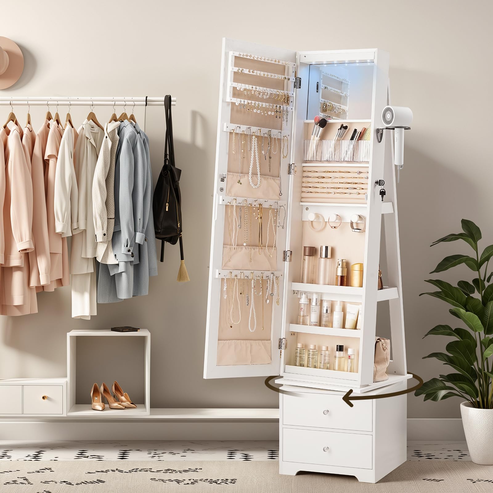 360 °   Draaibare sieradenkast - Full Length Mirror Jewelry Armoire recensie en prijs