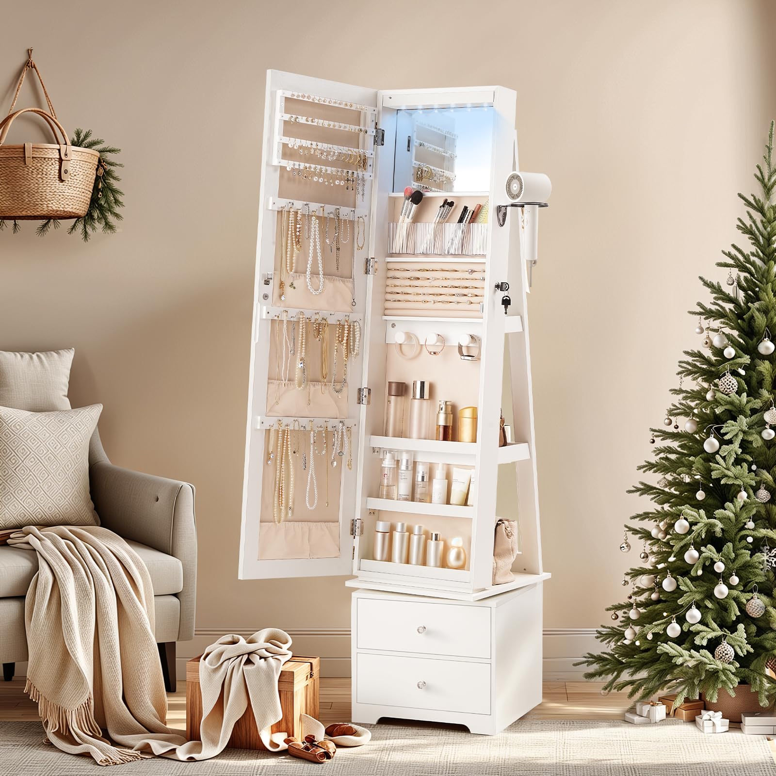 360 °   Draaibare sieradenkast - Full Length Mirror Jewelry Armoire recensie en prijs