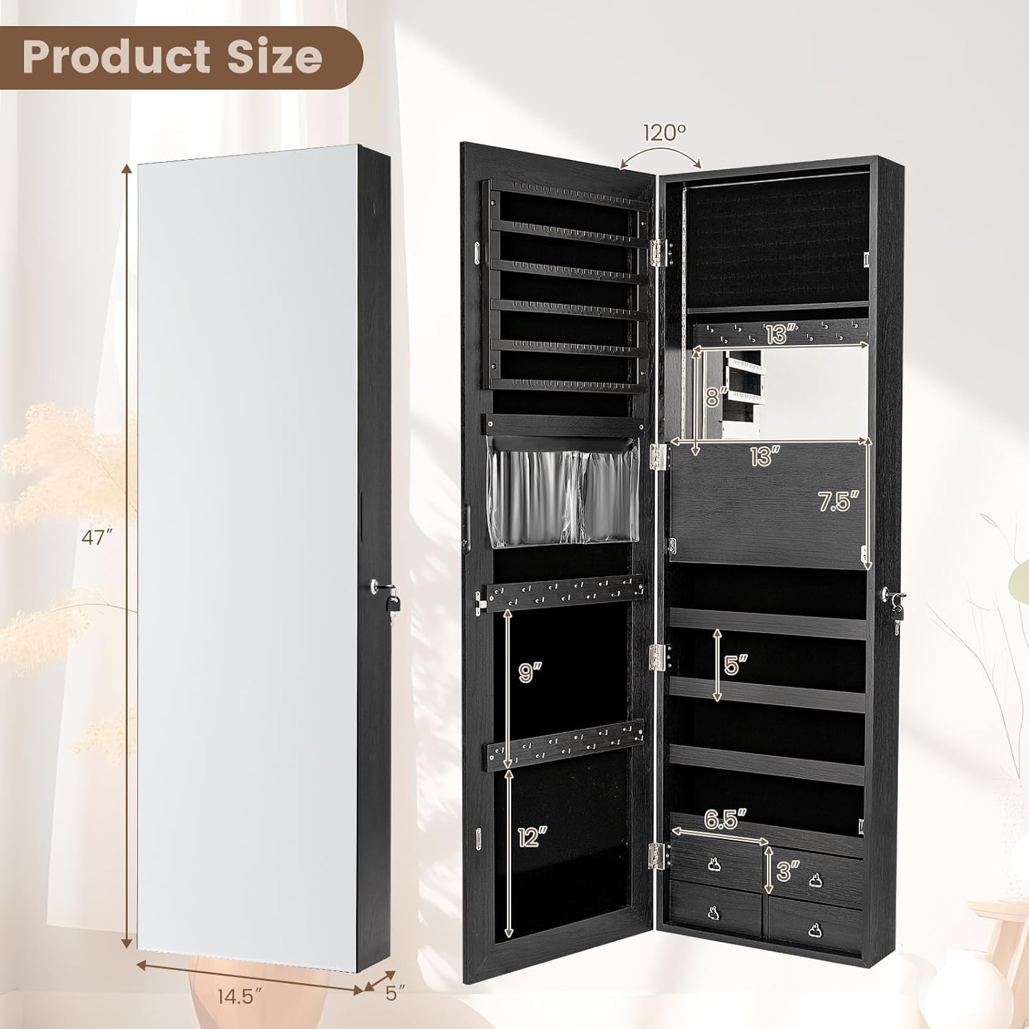 47 inch LED-sieradenkast, spie - Full Length Mirror Jewelry Armoire recensie en prijs