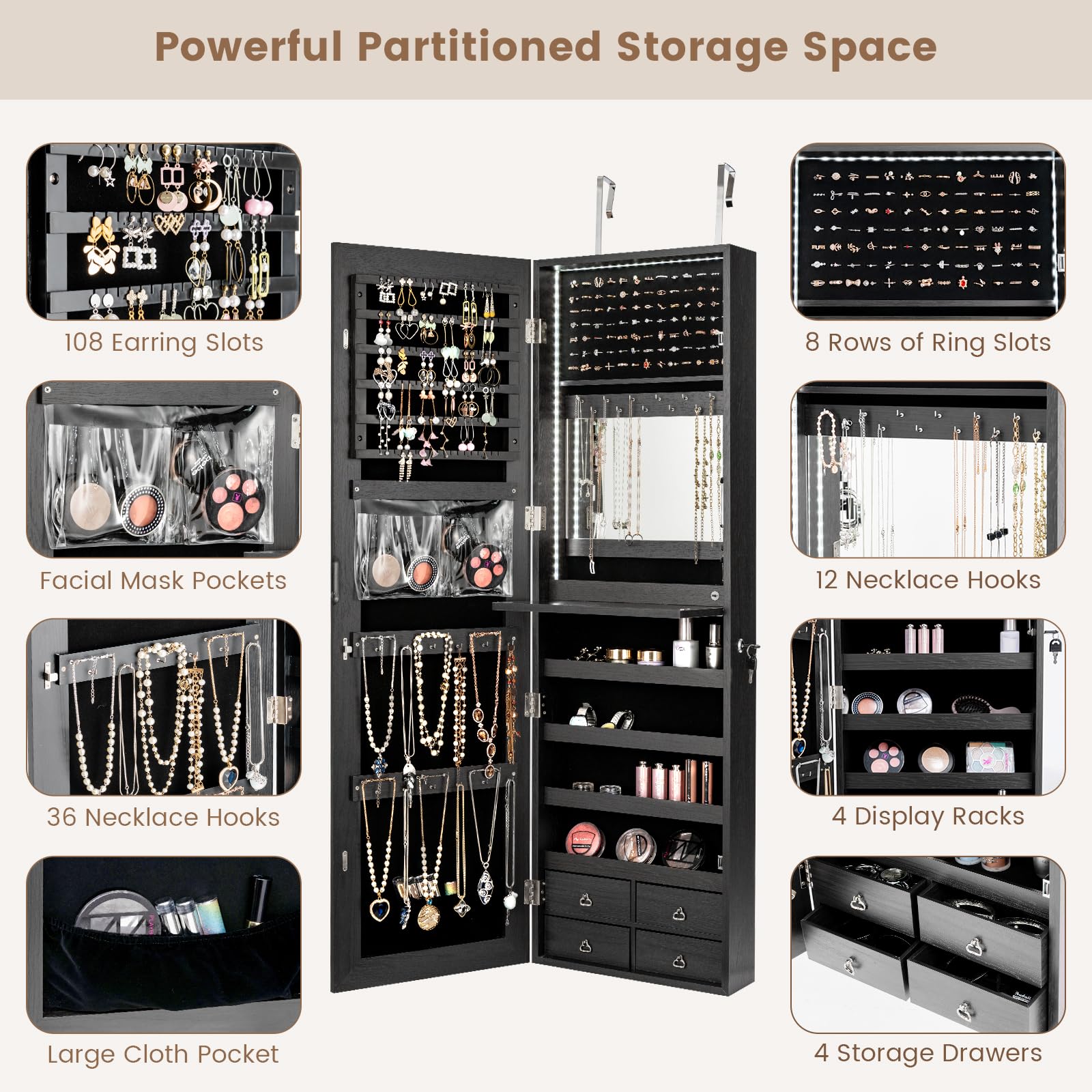 47 inch LED-sieradenkast, spie - Full Length Mirror Jewelry Armoire recensie en prijs