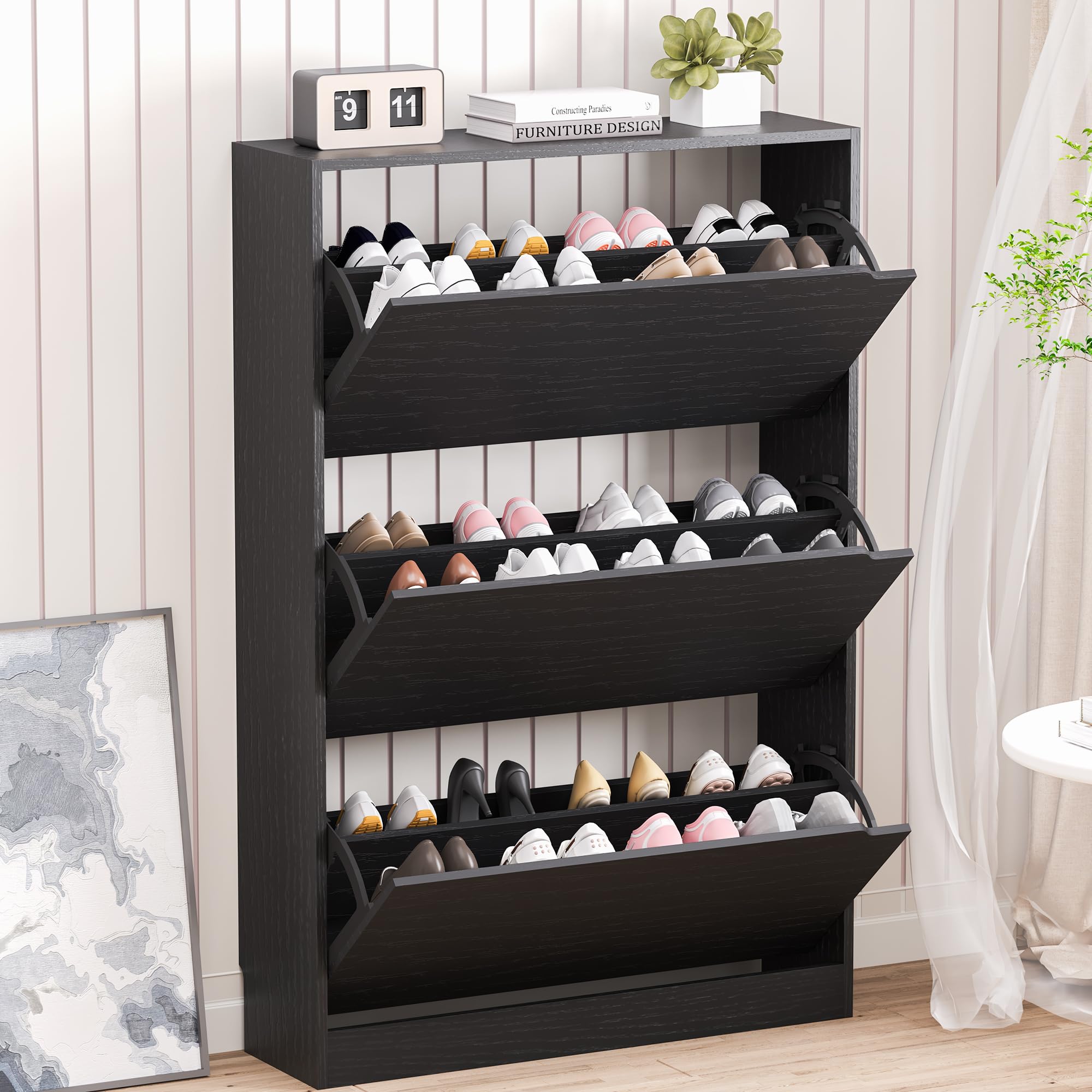 Schoenenkast met 3 opklapbare  - Shoe Rack Cabinet Narrow Entryway recensie en prijs