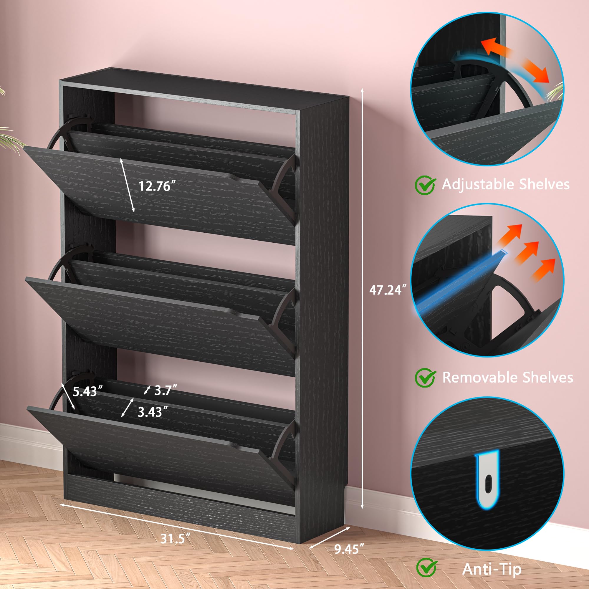 Schoenenkast met 3 opklapbare  - Shoe Rack Cabinet Narrow Entryway recensie en prijs