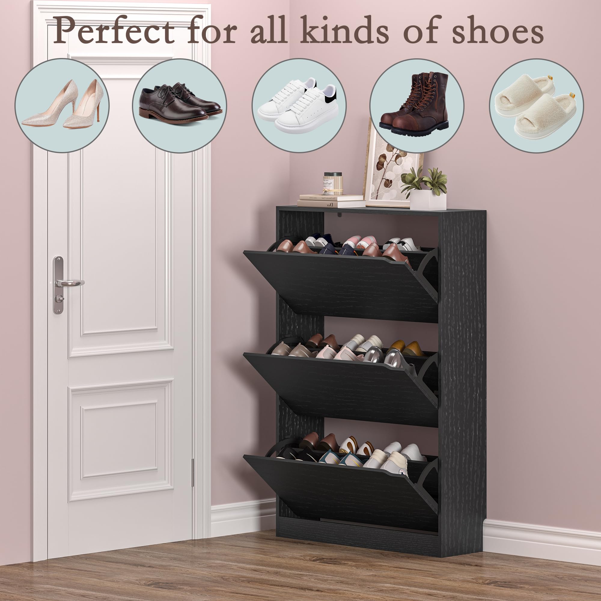 Schoenenkast met 3 opklapbare  - Shoe Rack Cabinet Narrow Entryway recensie en prijs