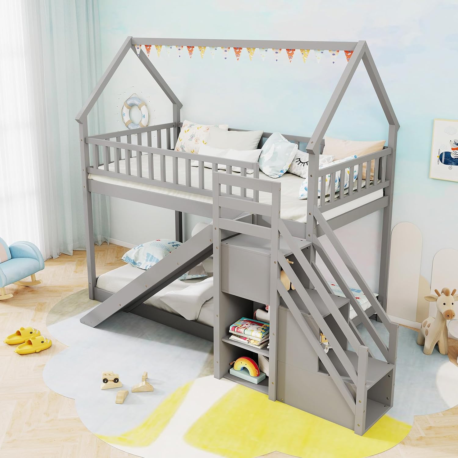 Twee-laags stapelbed met glijb - Bunk Bed With Stairs And Slide recensie en prijs
