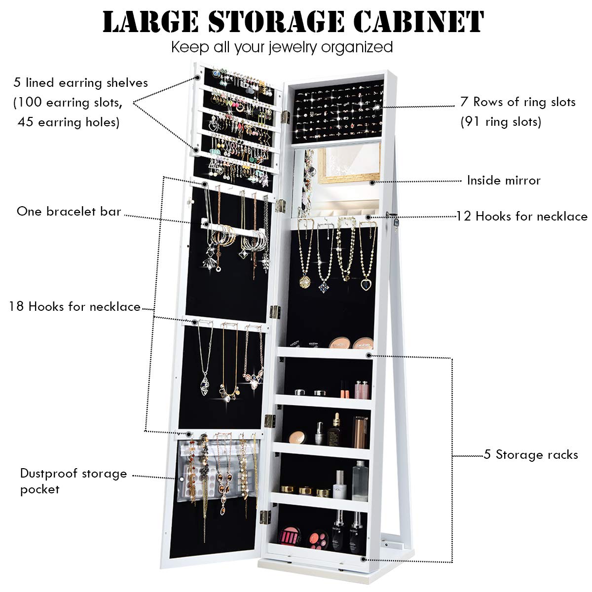 Staande sieradenkast met spieg - Full Length Mirror Jewelry Armoire recensie en prijs