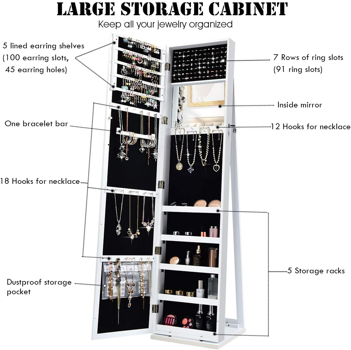 Staande sieradenkast met spieg - Full Length Mirror Jewelry Armoire recensie en prijs